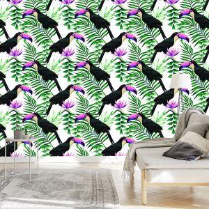 Papier Peint Toucans Parmi Les Feuilles Tropicales – Image 3