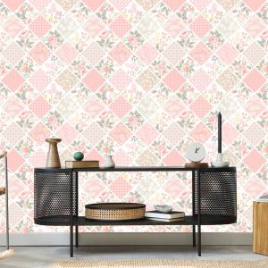 Papier Peint Mosaïque Patchwork Avec Papillons Et Fleurs – Image 5