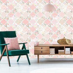 Papier Peint Mosaïque Patchwork Avec Papillons Et Fleurs – Image 6