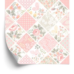 Papier Peint Mosaïque Patchwork Avec Papillons Et Fleurs – Image 2