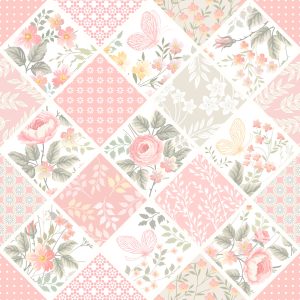 Papier Peint Mosaïque Patchwork Avec Papillons Et Fleurs – Image 1