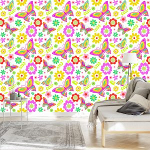 Papier Peint Pour Les Enfants - Papillons Et Fleurs – Image 3