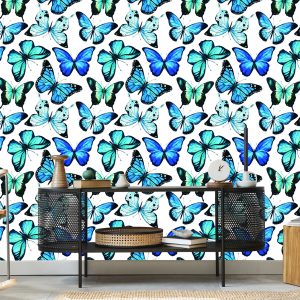 Papier Peint Pour Les Enfants Blue 3D Aquarelle Papillons – Image 5