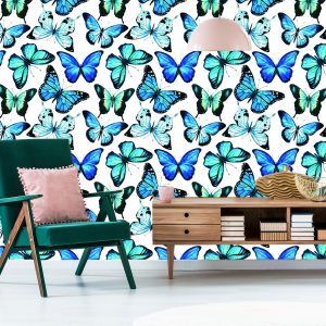 Papier Peint Pour Les Enfants Blue 3D Aquarelle Papillons – Image 6