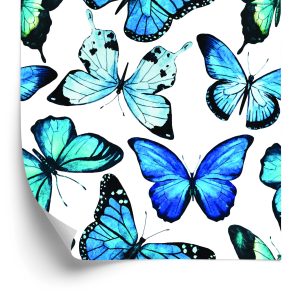 Papier Peint Pour Les Enfants Blue 3D Aquarelle Papillons – Image 2