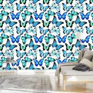 Papier Peint Pour Les Enfants Blue 3D Aquarelle Papillons – Image 3