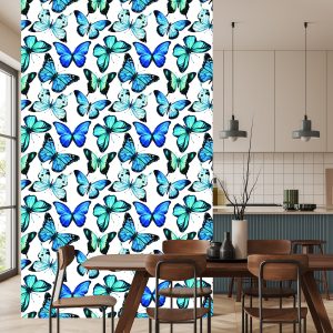 Papier Peint Pour Les Enfants Blue 3D Aquarelle Papillons – Image 4