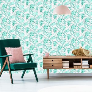 Papier Peint Beau Motif Végétal Turquoise – Image 6