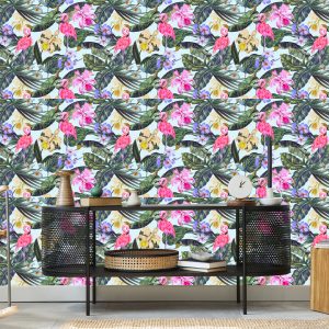 Papier Peint Flamants Roses Fleurs Feuilles Nature – Image 5