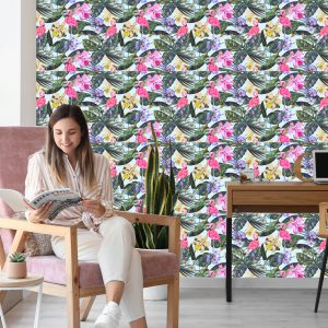 Papier Peint Flamants Roses Fleurs Feuilles Nature – Image 7