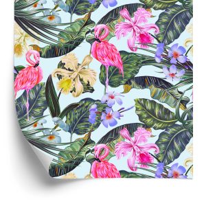 Papier Peint Flamants Roses Fleurs Feuilles Nature – Image 2