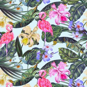 Papier Peint Flamants Roses Fleurs Feuilles Nature – Image 1