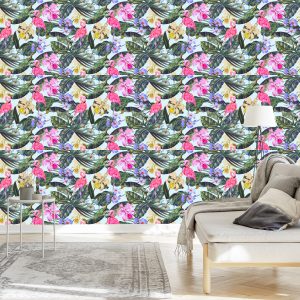 Papier Peint Flamants Roses Fleurs Feuilles Nature – Image 3