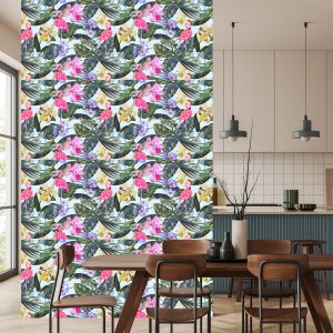 Papier Peint Flamants Roses Fleurs Feuilles Nature – Image 4