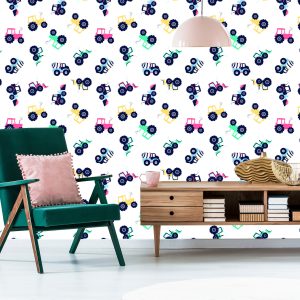 Papier Peint Pour Chambre De Bébé, Véhicules, Tracteurs, Excavatrices – Image 6