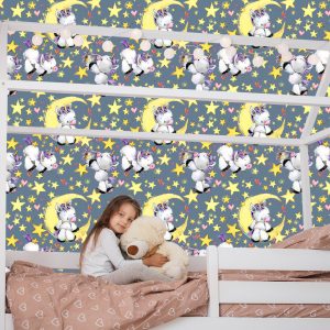 Papier Peint Pour Une Fille Licornes Lune Étoiles – Image 7