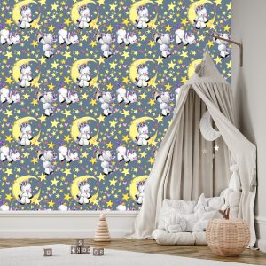Papier Peint Pour Une Fille Licornes Lune Étoiles – Image 3