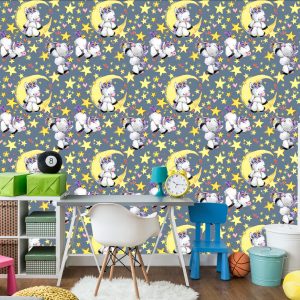 Papier Peint Pour Une Fille Licornes Lune Étoiles – Image 4