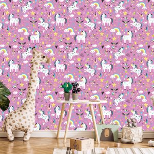 Papier Peint Les Licornes Nuages ​​À La Chambre Des Filles – Image 5