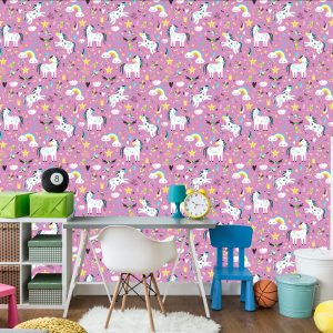 Papier Peint Les Licornes Nuages ​​À La Chambre Des Filles – Image 4