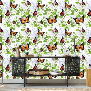 Papier Peint Papillons, Fleurs, Feuilles, Branches, Pour Un Salon – Image 5