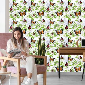 Papier Peint Papillons, Fleurs, Feuilles, Branches, Pour Un Salon – Image 7