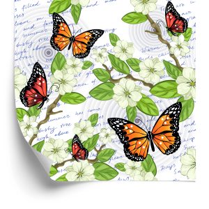 Papier Peint Papillons, Fleurs, Feuilles, Branches, Pour Un Salon – Image 2