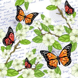 Papier Peint Papillons, Fleurs, Feuilles, Branches, Pour Un Salon – Image 1