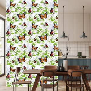 Papier Peint Papillons, Fleurs, Feuilles, Branches, Pour Un Salon – Image 4