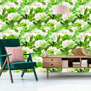 Papier Peint Fleurs D'orchidées Vertes De La Nature Pour Le Salon – Image 6