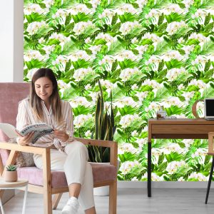 Papier Peint Fleurs D'orchidées Vertes De La Nature Pour Le Salon – Image 7