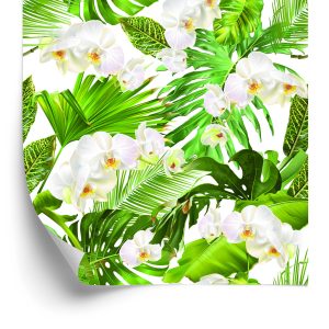 Papier Peint Fleurs D'orchidées Vertes De La Nature Pour Le Salon – Image 2