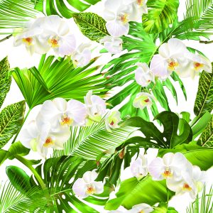 Papier Peint Fleurs D'orchidées Vertes De La Nature Pour Le Salon – Image 1