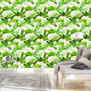 Papier Peint Fleurs D'orchidées Vertes De La Nature Pour Le Salon – Image 3