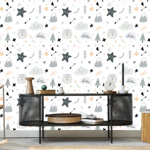 Papier Peint Pour Les Enfants, Étoiles, Nuages, Style Scandinave – Image 5