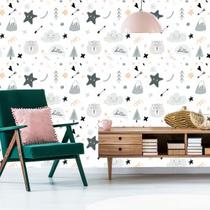 Papier Peint Pour Les Enfants, Étoiles, Nuages, Style Scandinave – Image 6