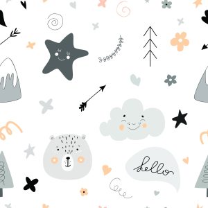 Papier Peint Pour Les Enfants, Étoiles, Nuages, Style Scandinave – Image 1