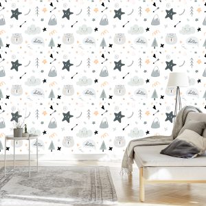 Papier Peint Pour Les Enfants, Étoiles, Nuages, Style Scandinave – Image 3