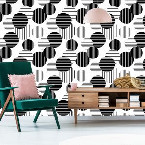 Papier Peint Grands Pois Rayés Noirs Et Blancs – Image 6