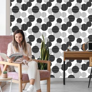 Papier Peint Grands Pois Rayés Noirs Et Blancs – Image 7