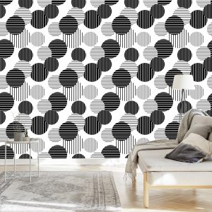 Papier Peint Grands Pois Rayés Noirs Et Blancs – Image 3