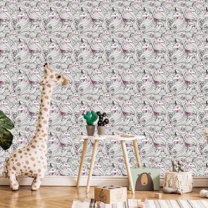 Papier Peint Pour Les Filles Licornes Colorées Fleurs – Image 5