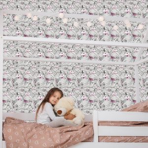 Papier Peint Pour Les Filles Licornes Colorées Fleurs – Image 7