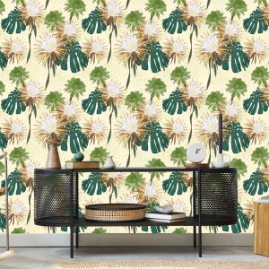 Papier Peint Fleurs Lumineuses Avec Des Feuilles En Arrière-Plan – Image 5