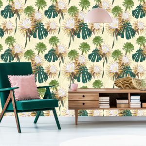 Papier Peint Fleurs Lumineuses Avec Des Feuilles En Arrière-Plan – Image 6