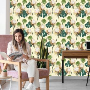 Papier Peint Fleurs Lumineuses Avec Des Feuilles En Arrière-Plan – Image 7