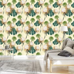 Papier Peint Fleurs Lumineuses Avec Des Feuilles En Arrière-Plan – Image 3