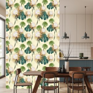 Papier Peint Fleurs Lumineuses Avec Des Feuilles En Arrière-Plan – Image 4