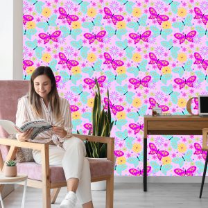 Papier Peint Pour Les Enfants, Papillons Colorés, Fleurs, Plantes – Image 7