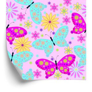Papier Peint Pour Les Enfants, Papillons Colorés, Fleurs, Plantes – Image 2